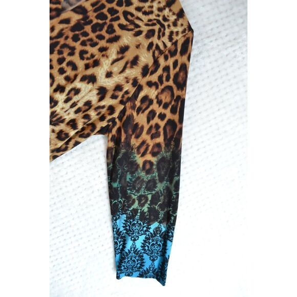 Susan Graver Women's Large Brown Animal Print Liquid Knit 3/4 Sleeve Blouse - Picture 10 of 11
